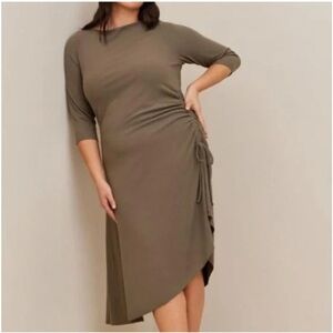Torrid Olive Green Asymmetrical Boat Neck Ruched Plus Size Dress